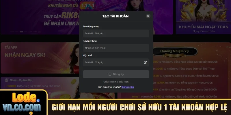 Giới hạn mỗi người chơi sở hữu 1 tài khoản hợp lệ